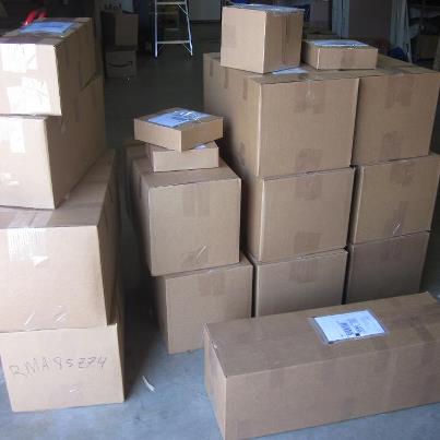 Backpacking and camping gear rentals boxed up and ready for shipping to Torrance