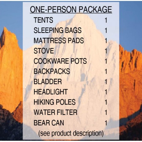 One person rental gear package for Mount Whitney