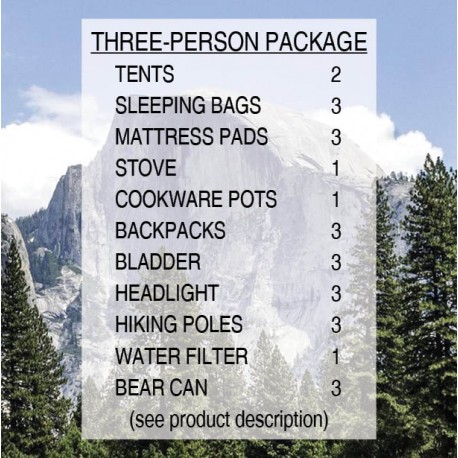 Backpacking rental gear for Yosemite or Yellowstone - 3 People
