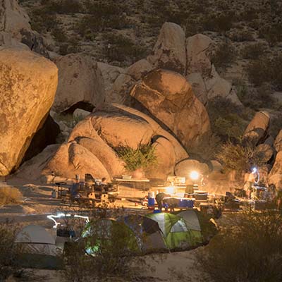 Campsite area at Indian Cove Campground in Joshua Tree National Park